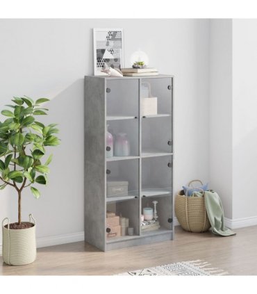 vidaXL Highboard with Doors Concrete Grey 68x37x142 cm Engineered Wood