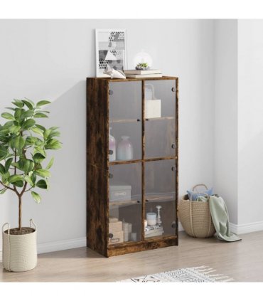 vidaXL Highboard with Doors Smoked Oak 68x37x142 cm Engineered Wood