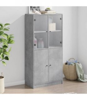 vidaXL Highboard with Doors Concrete Grey 68x37x142 cm Engineered Wood