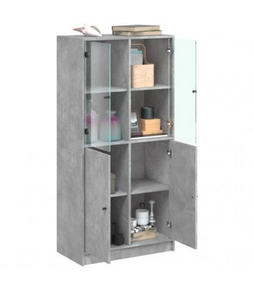 vidaXL Highboard with Doors Concrete Grey 68x37x142 cm Engineered Wood
