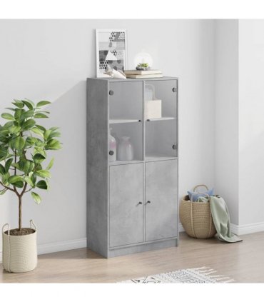 vidaXL Highboard with Doors Concrete Grey 68x37x142 cm Engineered Wood
