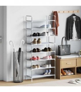 vidaXL Shoe Rack with 8 Shelves Metal and Non-woven Fabric Silver