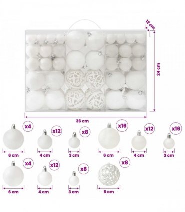 vidaXL 100 Piece Christmas Ball Set White