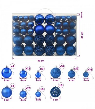 vidaXL 100 Piece Christmas Ball Set Blue