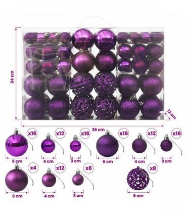 vidaXL 100 Piece Christmas Ball Set Purple