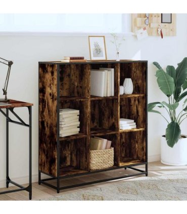 vidaXL Bookcase Smoked Oak 97,5x33x107,5 cm Engineered Wood and Metal
