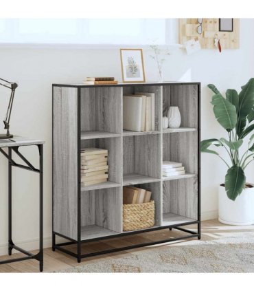 vidaXL Bookcase Grey Sonoma 97,5x33x107,5 cm Engineered Wood and Metal