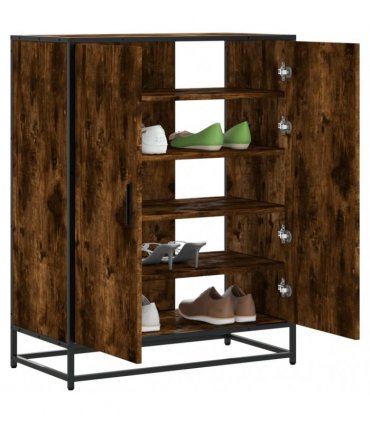 vidaXL Shoe Cabinet Smoked Oak 75x38x97,5 cm Engineered Wood and Metal