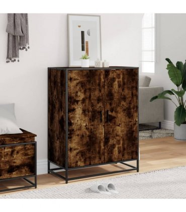 vidaXL Shoe Cabinet Smoked Oak 75x38x97,5 cm Engineered Wood and Metal