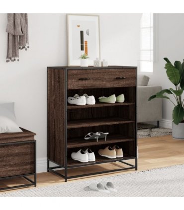 vidaXL Shoe Cabinet Brown Oak 75x38x97,5 cm Engineered Wood and Metal