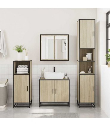 vidaXL 2 Piece Bathroom Furniture Set Sonoma Oak Engineered Wood