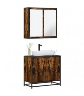 vidaXL 2 Piece Bathroom Furniture Set Smoked Oak Engineered Wood