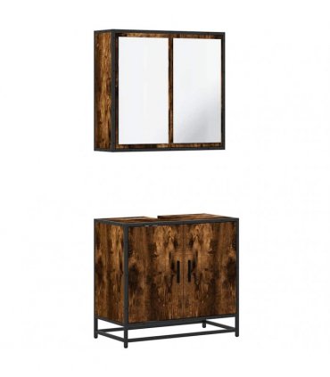 vidaXL 2 Piece Bathroom Furniture Set Smoked Oak Engineered Wood