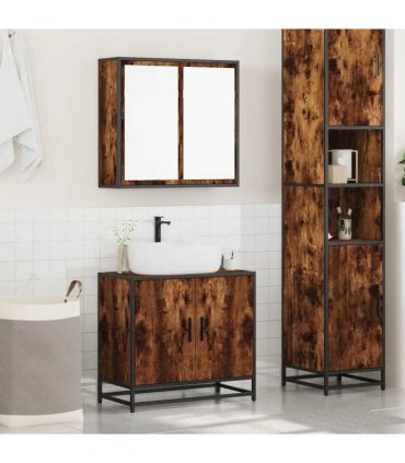 vidaXL 2 Piece Bathroom Furniture Set Smoked Oak Engineered Wood