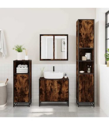 vidaXL 2 Piece Bathroom Furniture Set Smoked Oak Engineered Wood