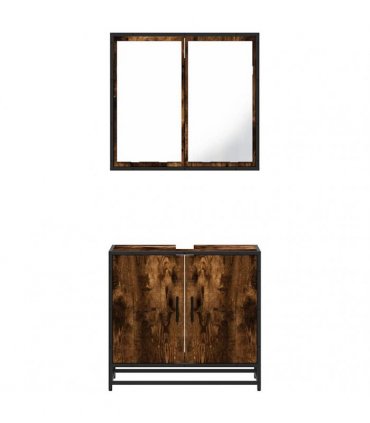 vidaXL 2 Piece Bathroom Furniture Set Smoked Oak Engineered Wood
