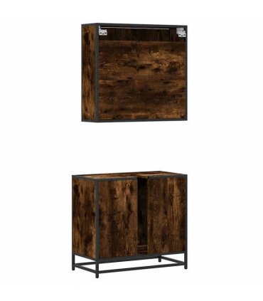 vidaXL 2 Piece Bathroom Furniture Set Smoked Oak Engineered Wood