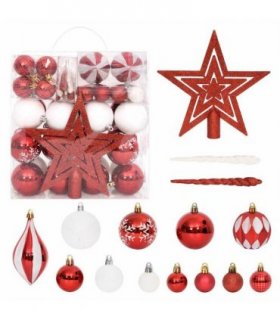vidaXL 64 Piece Christmas Bauble Set Red and White