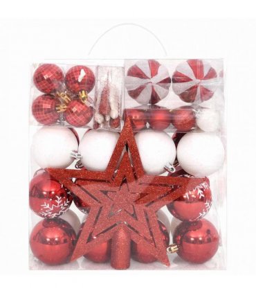 vidaXL 64 Piece Christmas Bauble Set Red and White