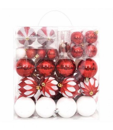 vidaXL 64 Piece Christmas Bauble Set Red and White