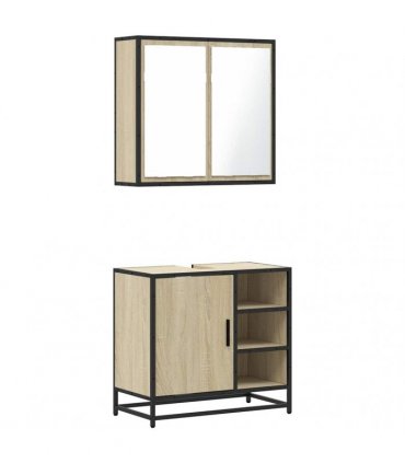 vidaXL 2 Piece Bathroom Furniture Set Sonoma Oak Engineered Wood
