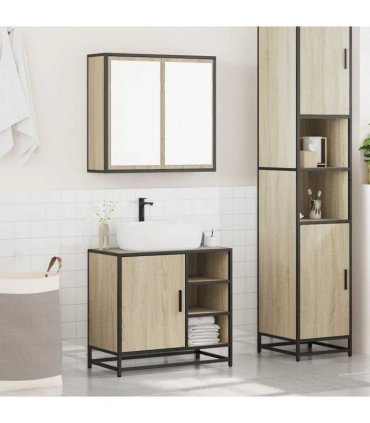 vidaXL 2 Piece Bathroom Furniture Set Sonoma Oak Engineered Wood