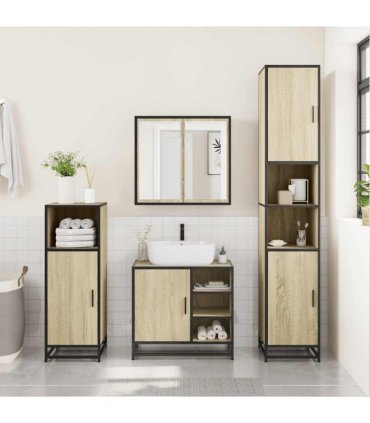 vidaXL 2 Piece Bathroom Furniture Set Sonoma Oak Engineered Wood