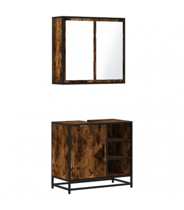 vidaXL 2 Piece Bathroom Furniture Set Smoked Oak Engineered Wood
