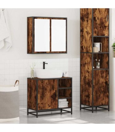 vidaXL 2 Piece Bathroom Furniture Set Smoked Oak Engineered Wood