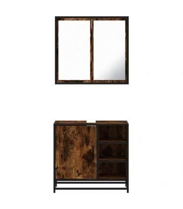 vidaXL 2 Piece Bathroom Furniture Set Smoked Oak Engineered Wood