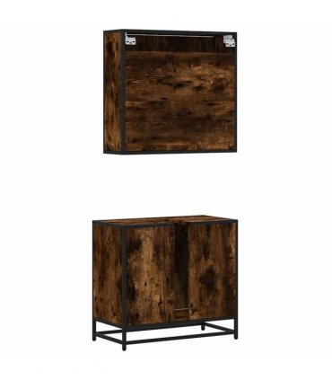 vidaXL 2 Piece Bathroom Furniture Set Smoked Oak Engineered Wood
