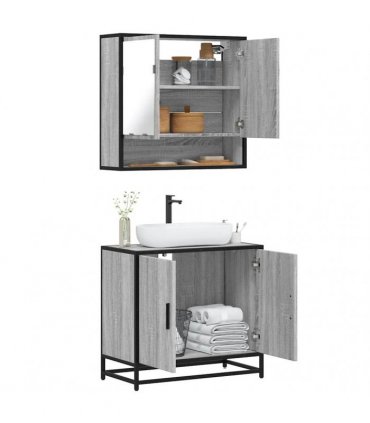 vidaXL 2 Piece Bathroom Furniture Set Grey Sonoma Engineered Wood