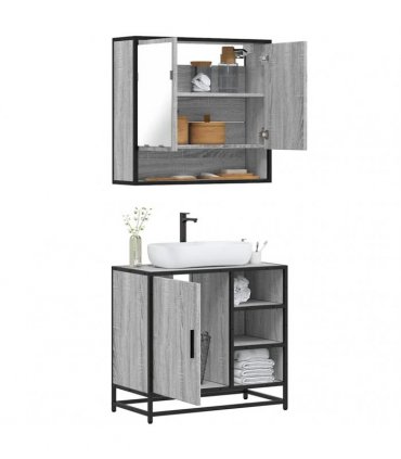 vidaXL 2 Piece Bathroom Furniture Set Grey Sonoma Engineered Wood