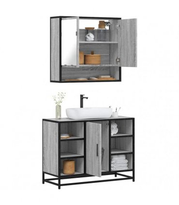 vidaXL 2 Piece Bathroom Furniture Set Grey Sonoma Engineered Wood