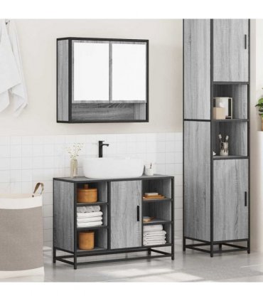 vidaXL 2 Piece Bathroom Furniture Set Grey Sonoma Engineered Wood