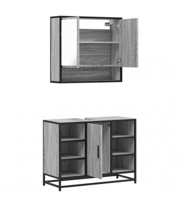 vidaXL 2 Piece Bathroom Furniture Set Grey Sonoma Engineered Wood
