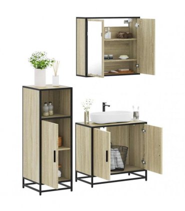 vidaXL 3 Piece Bathroom Furniture Set Sonoma Oak Engineered Wood
