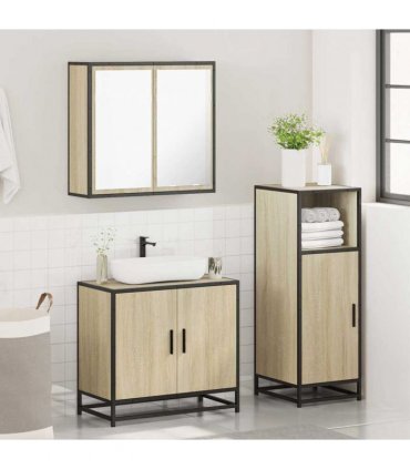 vidaXL 3 Piece Bathroom Furniture Set Sonoma Oak Engineered Wood