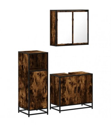 vidaXL 3 Piece Bathroom Furniture Set Smoked Oak Engineered Wood