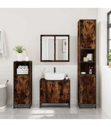 vidaXL 3 Piece Bathroom Furniture Set Smoked Oak Engineered Wood
