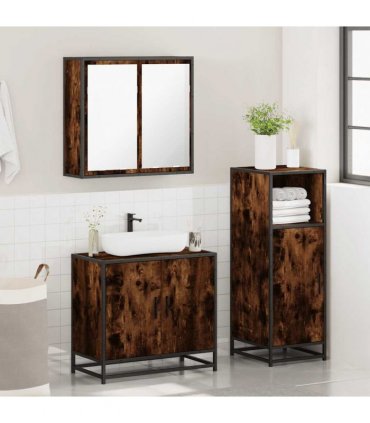 vidaXL 3 Piece Bathroom Furniture Set Smoked Oak Engineered Wood