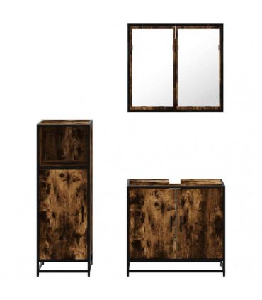 vidaXL 3 Piece Bathroom Furniture Set Smoked Oak Engineered Wood