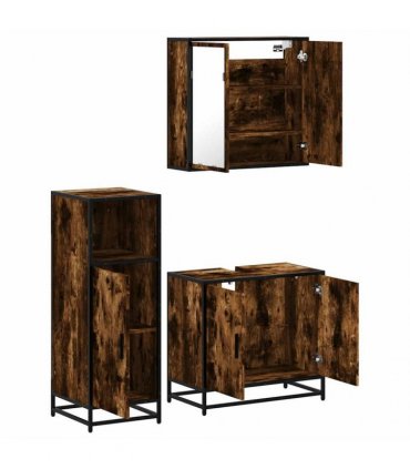 vidaXL 3 Piece Bathroom Furniture Set Smoked Oak Engineered Wood