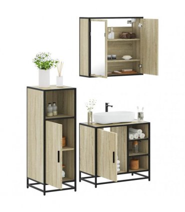 vidaXL 3 Piece Bathroom Furniture Set Sonoma Oak Engineered Wood