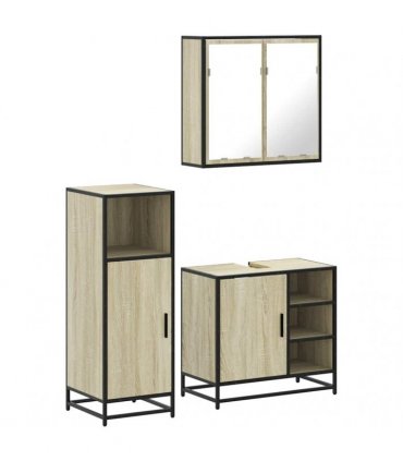 vidaXL 3 Piece Bathroom Furniture Set Sonoma Oak Engineered Wood