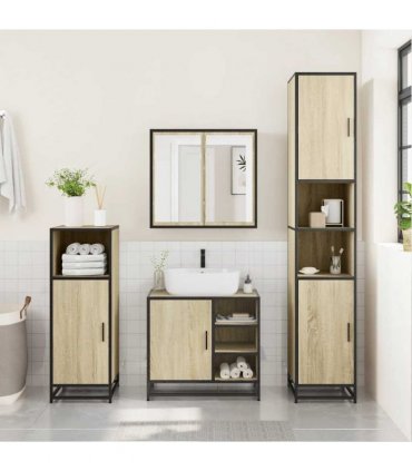 vidaXL 3 Piece Bathroom Furniture Set Sonoma Oak Engineered Wood