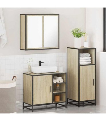 vidaXL 3 Piece Bathroom Furniture Set Sonoma Oak Engineered Wood