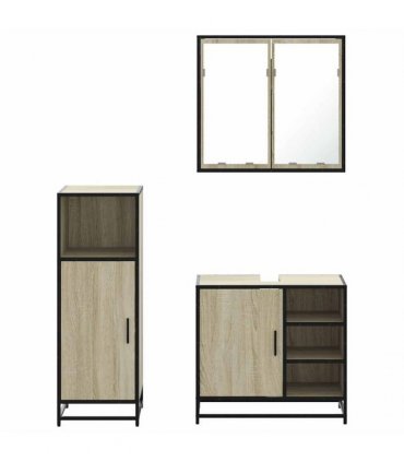 vidaXL 3 Piece Bathroom Furniture Set Sonoma Oak Engineered Wood