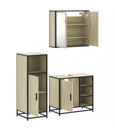 vidaXL 3 Piece Bathroom Furniture Set Sonoma Oak Engineered Wood
