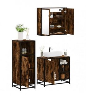 vidaXL 3 Piece Bathroom Furniture Set Smoked Oak Engineered Wood